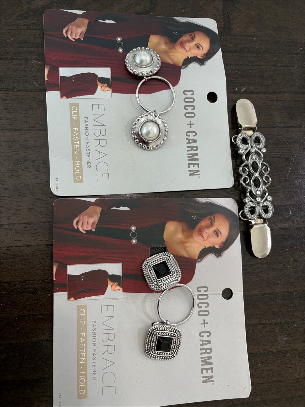 Coco + Carmen Silver-Tone Clips with Pearl and Black Gem Accents